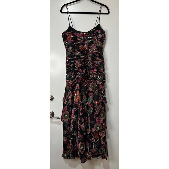 Hutch Tisha Ruched Maxi Dress Black Floral Multi Size 10 NWT Tiered Skirt w Slit - Picture 10 of 16
